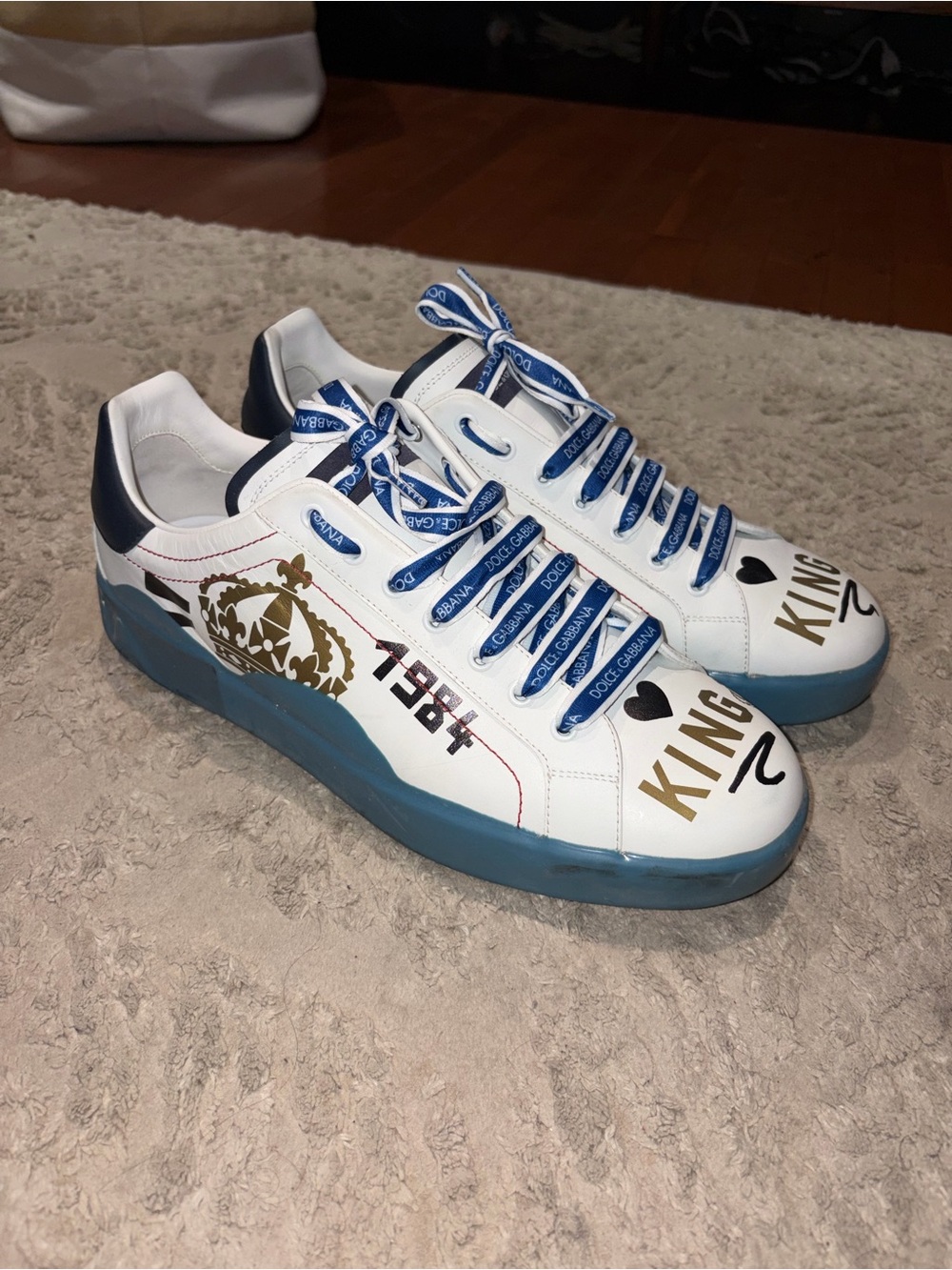 Dolce & Gabbana White and Blue KING Graphic Men’s Sneakers